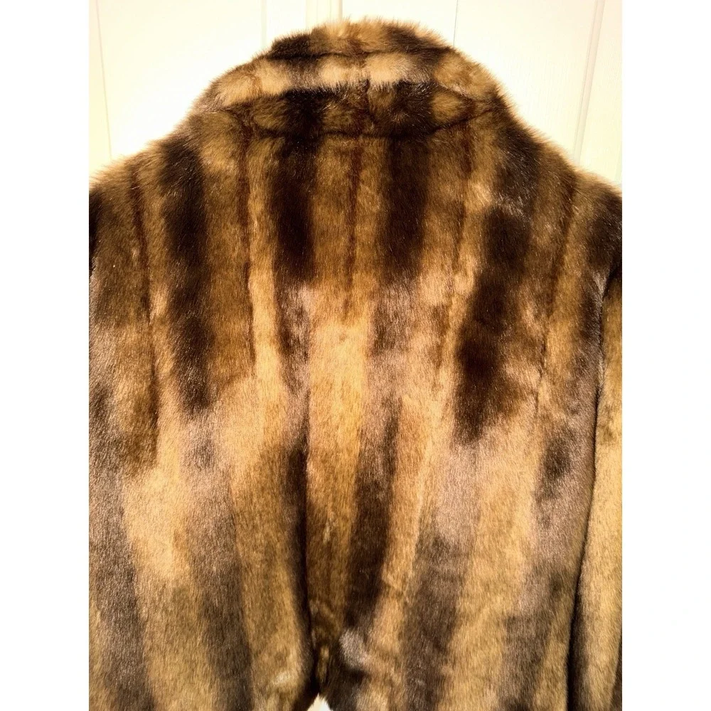 Donna Salyers Fabulous Furs Brown Faux Mink Fur Coat Size Large Glamour Mob Wife